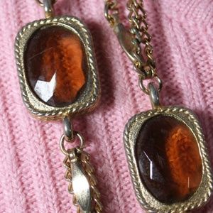 Vintage Sarah Coventry Amber Glass Long Necklace